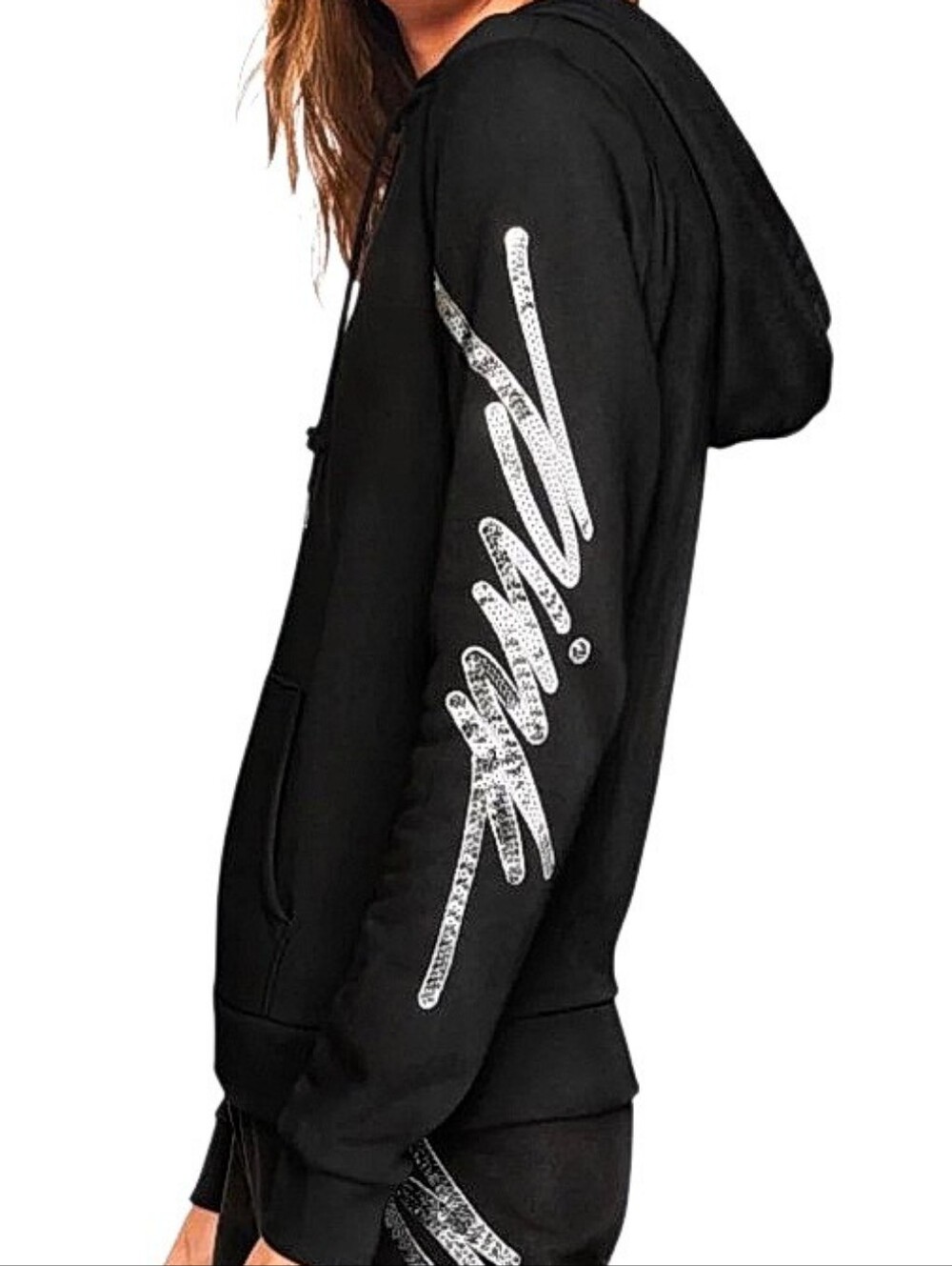 PINK Victoria's Secret Bling Sequin Logo Black Pullover Hoodie